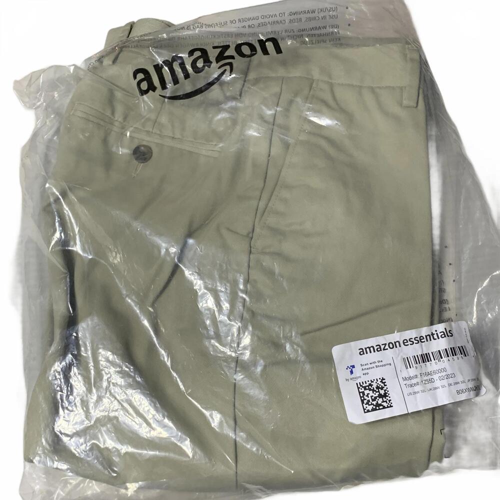 Amazon Essentials Men's Classic Fit Stretch Chino Pants Khaki 29‎ 32 NEW